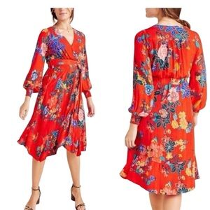 Antropologíe Floral Red Wrap Dress